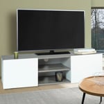 Idmarket - Meuble tv 113 cm eli effet béton portes blanches - Blanc