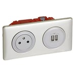 LEGRAND - Prise Electrique Murale + Double Chargeur USB Céliane Surface avec Plaque et Boîte à Encastrer - Prise Affleurante avec Socle Rétractable - Titane