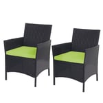 2x Fauteuil De Jardin Halden En Polyrotin, Fauteuil En OsierAnthracite, Coussin Vert