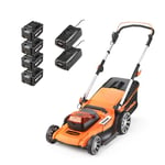 LawnMaster 48V 46cm Cordless Lawnmower with Spare Set of MX 24V 4.0Ah Batteries and 2 Fast Chargers. With Rear Roller, Grass Side Eject and Mulching Function, 2 Year Guarantee. For Larger Lawns.