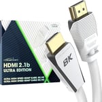 KabelDirekt – Câble 8K HDMI 2.1, édition certifiée Gamer – 1 m (8K@60Hz, Ultra High Speed/48G pour 10K, 8K ou 144 Hz ultra rapide en 4K, optimal pour PS5/Xbox et Gaming PC, moniteur/TV, blanc)