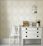 BOUTIQUE GRAHAM & BROWN RIBBON DANCE WALLPAPER - IVORY & GOLD 10.05m x 0.52m