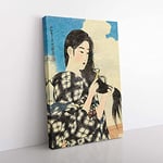 Big Box Art Girl Combing Her Hair by Ito Shinsui Painting Canvas Wall Art Print Ready to Hang Picture, 76 x 50 cm (30 x 20 Inch), Beige, Black, Turquoise, Green, Brown