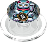 Cyberpunk Maneki Neko AI Robot Futuriste Tech Fortune Cat PopSockets PopGrip pour MagSafe