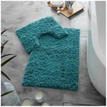 GC GAVENO CAVAILIA Microfibre Bath Mats Sets For Bathroom, Quick Drying Shower Pedestal BathMat, Water Absorbent Washable Toilet Rug, Zero Twist Teal Bath Mat Non Slip