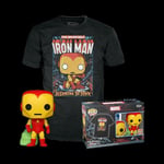 Funko Pop! Tee (Adult): Marvel - Holiday Iron Man (Glows in the Dark) Vinyl Figure T-Shirt (L)