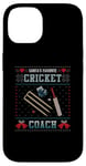 Coque pour iPhone 14 Pull de Noël moche pour entraîneur de cricket préféré du Père Noël