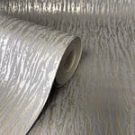 Grey Gold Brown Wallpaper Textured Vinyl Heavy Weight Tiger Metallic Bark Shine