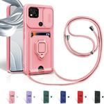 Cordon De Coque Pour Xiaomi Redmi 10a / 9c / 9c Nfc/Poco C31,Couvercle Coulissant De La Caméra+Support Annulaire À 360 Degrés,Fentes Pour Cartes Lanyard Silicone Case -Pink