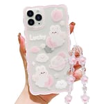 HZLFCZL Compatible avec Coque iPhone 11 Pro Max avec Chaine Wave Aesthetic Mignon Motif animé planète Lapin Cute Clear Femmes Filles Kawaii Soft TPU Transparent Case for iPhone 11 Pro Max-Rose Clair