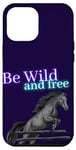 Coque pour iPhone 15 Plus Cheval noir, sautant, Be Wild, violet, turquoise