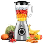 Uten Blender 2L Glass Jug, Smoothie & Food Blender, 5 Speeds, Pulse Function, Kitchen Table Blender with 6 Blades, Stainless Steel Housing, Make Milkshakes, Fruit Juices, Grindable Coffee, 1800W