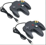 2 Manette De Jeu Usb Pour Jeux N64 Classic Usb Avec Câble Pour Windows Pc Mac Noir