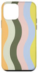 Coque pour iPhone 12 mini Jaune, rose et orange, rayures ondulées pastel, esthétique des années 70