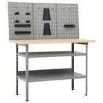 Etabli 120 cm avec 3 panneaux muraux atelier table de travail gris noir Helloshop26 02_0003656