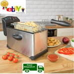 3L Electric Deep Fat Chip Fryer Non Stick Pan & Safe Basket Handle Brushed Steel