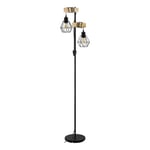 Eglo Floor lamp Townshend 5, 2-Light Vintage Standing lamp, Industrial Design floorlamp, Living Room Lighting Made of Black Metal and Natural Wood, FSC, E27 Socket