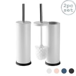 2x Round Toilet Brushes Bathroom Cleaning Scrubber Tower Holder Matt White