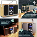 DAB+ Portable Radio | Premium Wood and Steel Design | Mains Powered or 15...