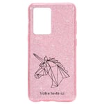 Coque Iphone 12 PRO MAX paillettes rose Licorne geometrique noire personnalisee