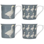 KitchenCraft Country Grey Porcelain Geese Set of 4 Fluted Tea Coffee Mugs 425ml