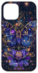 Coque pour iPhone 12 mini Papillon bleu foncé Luna Moth Witchy Blue et fleurs violettes