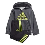 Adidas I Logo Fz Hd Fl Tracksuit - Top: Dark Grey Heather/Semi Solar Slime Bottom: Black/Semi Solar Slime, 0-3m