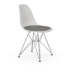 Vitra - Eames Plastic Chair DSR White Upholstered Seat Crome Legs Fabric Hopsak 23 - Matstolar - Charles & Ray Eames - Svart - Metall/Plast