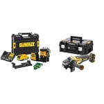 DeWalt - Laser Multilignes 3x360° 12V Li-Ion 2Ah - Niveau Laser Autonivelant 4° sans Fil avec Faisceaux Verts & Meuleuse Brushless XR 18V 5Ah Li-Ion - Lame Ø125mm - Vitesse à Vide 9000tr/min - 1000W