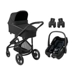 MAXI COSI Essential Black Pebble Black Plaza Plus barnevogn inkl. bilbarnestol S Tonal og babyadapter Black