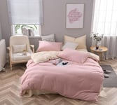 Luofanfei Housse de Couette 220x240 Rosa Beige 2 Personnes Linge Parure de Lit Unie Adulte en Microfibre Uni Parure Housse Couette zippée 220 x 240 avec 2 Taie d'oreiller 65x65