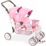 Arias Elegance Grande Poussette Gemelli Pour Poupée Jusqu'À 60cm Rose