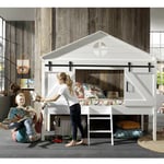 Pack - Lit Cabane Enfant & Sommier 'Barnie' 90x200cm Blanc