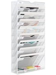 EasyPAG 10 Compartiments Métal Porte Document Mural A4 Porte Revue Suspendu Organisateur de Bureau à Suspendre Banette de Rangement Range Papier Corbeille a Courrier Murale,Blanc