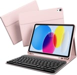 Étui De Protection Avec Clavier Pour Ipad 10e Génération 2022 10,9"",Avec Coque Arrière En Tpu,Support Pour Stylo Et Clavier Magnétique Amovible Avec Disposition Qwertz,Mise En Veille/Réveil