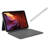 Logitech Rugged 10.9” iPad Keyboard Folio & Crayon (2nd Gen) Digital Pencil for iPad Bundle, Silver/Grey