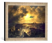 'Encadré Image de Christian Ernst Bernhard Morgenstern Helgoland dans Moonlight, 1851, d'art dans Le Cadre de Haute qualité Photos Fait Main, 40 x 30 cm, Argent Raya