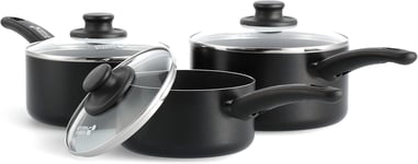 3-Piece Saucepan Set Black Non stick 16 cm 18 cm 20cm with lids