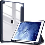 FINTIE Coque Compatible avec iPad 10.2 Pouces 9ème/8ème/7ème Génération (2021/2020/2019) - [Rangement de Stylet] Housse Arrière Transparente Claire Etui Antichoc Bords en TPU, Bleu Marine