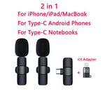 Adaptateur 2in1TypeC-iOS micro Lavalier sans fil, Portable, pour enregistrement Audio vidéo, pour iPhone, And