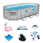 Pack Piscine Bestway Power Steel Ovale 549x274x122 cm et Accessoires d'Entretien de Piscine avec Robot Nettoyeur Inclus