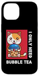 Coque pour iPhone 14 Mignon chat kawaii boisson thé au lait bulle I Love Boba Tea