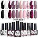 10 st/set Gel nagellack set Neon röd glitter Semi permanent gel lack Soak Off Uv Led naglar Allt för manikyr10pcs-a6