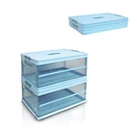 SIC Boîte de Rangement Pliable Transparente,Caisses de Rangement en Plastique，Organisateur Coffre de Voiture,Armoires,Maison,Garde-Manger,Bureau, (（42 x 28 x 21cm）*2, bleu)