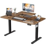 Devoko 160 × 70 cm Bureau Assis Debout avec Support d'écran, Bureau Réglable en Hauteur avec 2 Hauteur de Mémoire, pour l'étude et Bureau（Marron,160cm）