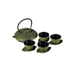 lachineuse - Service à Thé en Fonte Bambou - 1 Théière, 4 Tasses en Fonte & Filtre Infuseur - Capacité 0,8L - Décoration Japonaise Asiatique - Idée Cadeau Vaisselle Japonaise - Coloris Vert