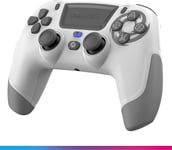 Manette Ps4 Ps3 Pc Android Ios, Sans Fil, Sortie Casque Stéréo, Vibrations Réglables, Pavé Tactile, Boutons Macro, Mode Turbo, Wake Up, Gyroscope 6 Axes, Revolt (Moon White/Blanc)