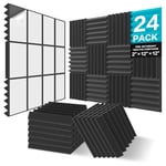 JBER 24Pack Sound Proof Acoustic Foam Panels, 2" X 12" X 12" Self-Adhesive Acoustic Wall Paddings for Home Office Studios (Black)