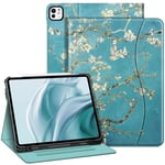 FINTIE Coque pour iPad Pro 13 Pouces 2024 M4 - [Rangement de Stylet] Housse Multipositions avec Poche de Document, Etui Folio Veille/Réveil Automatique, Fleur Abricotier