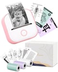 Memoking Mini Portable Printer - T02 Small Photo Printer for Phone, Thermal Wireless Note Printer for Children’s Day Birthday, Compatible with iOS & Android, Pink